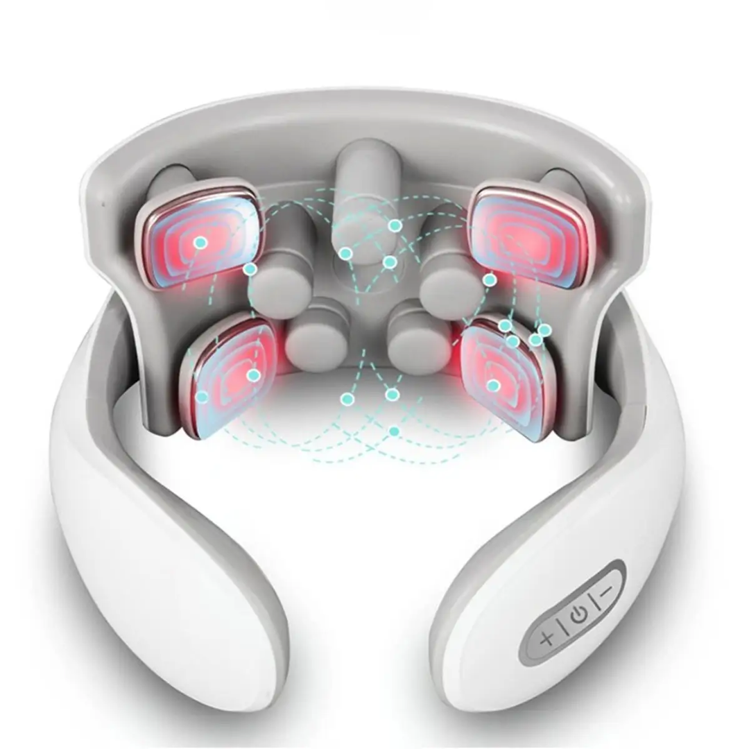 Wireless Electric Finger Pressure Neck Shoulder Massager with Warm Compress for Car Use