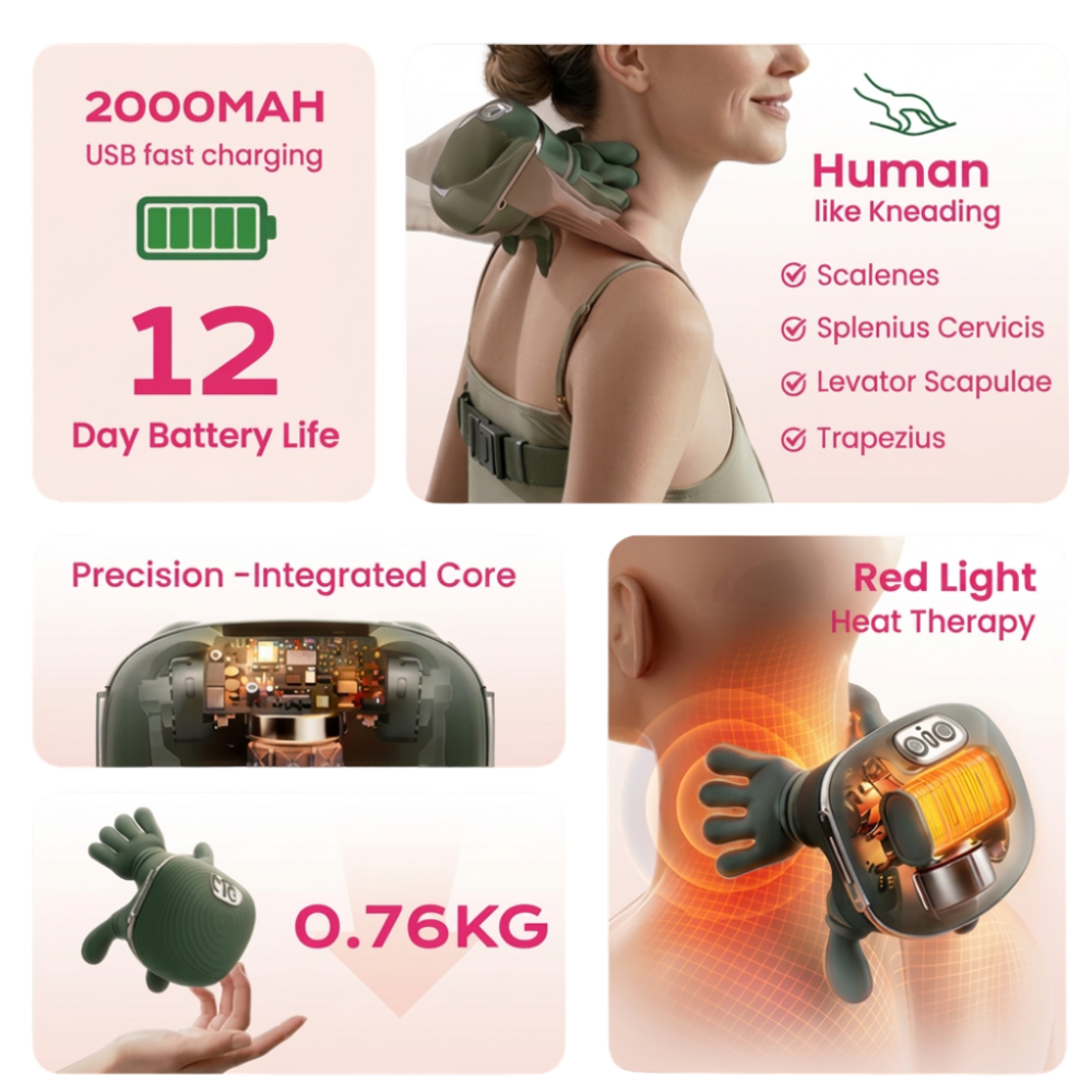 4D Kneading Neck and Shoulder Massager with Infrared Physiotherapy and USB